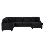 125.2" Sectional Sofa U-Shaped Upholstered Sofa L-Shaped Couch with a Movable Ottoman and Side Storage Pockets for Living Room, Black