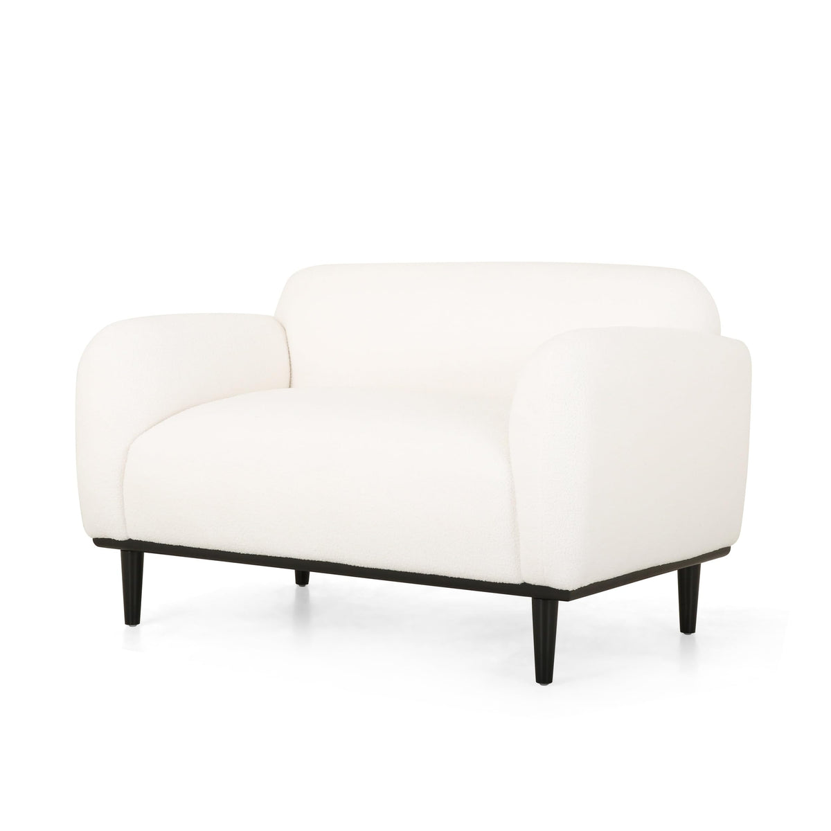Vintage Loveseat Sofa 50 Inch Boucle Upholstered White Couch Black Legs