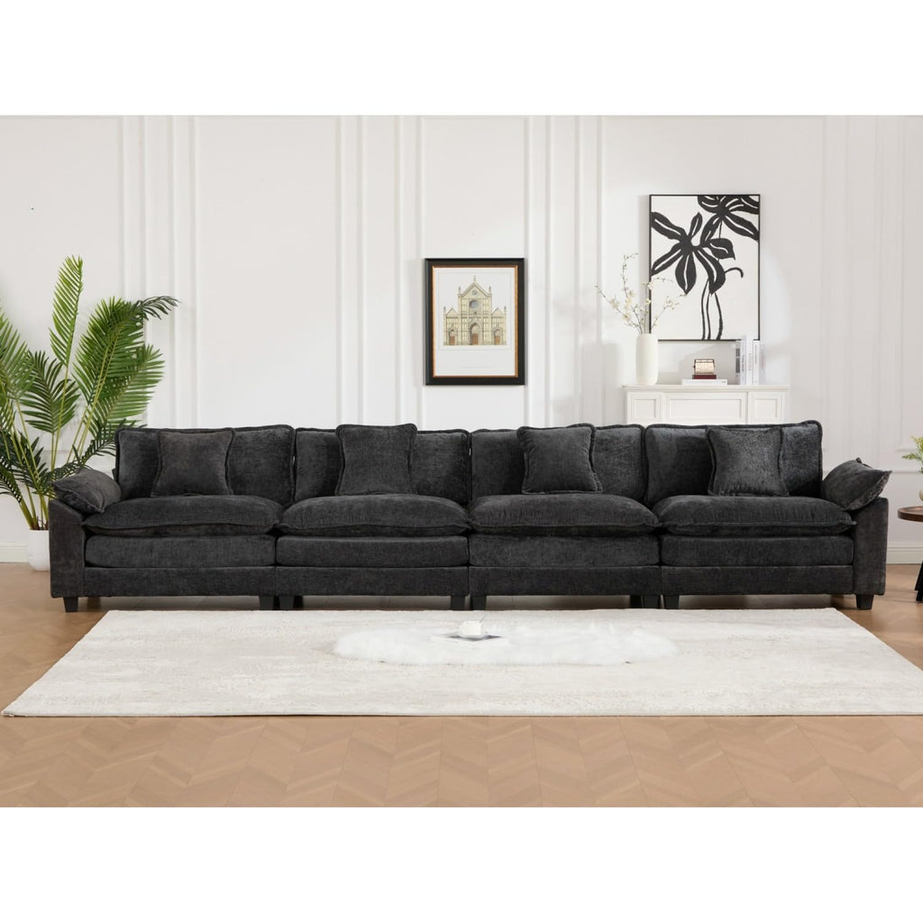 Wider Armrest 3 Seats Modern Sectional Couch Black Chenille Cloud Living Room Bedroom Apartment Cozy