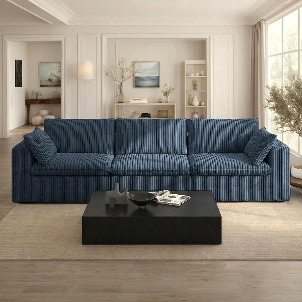 118.2" L‑Shape Modular Cloud Sectional Sofa, 3‑Seater Couch with Ottoman