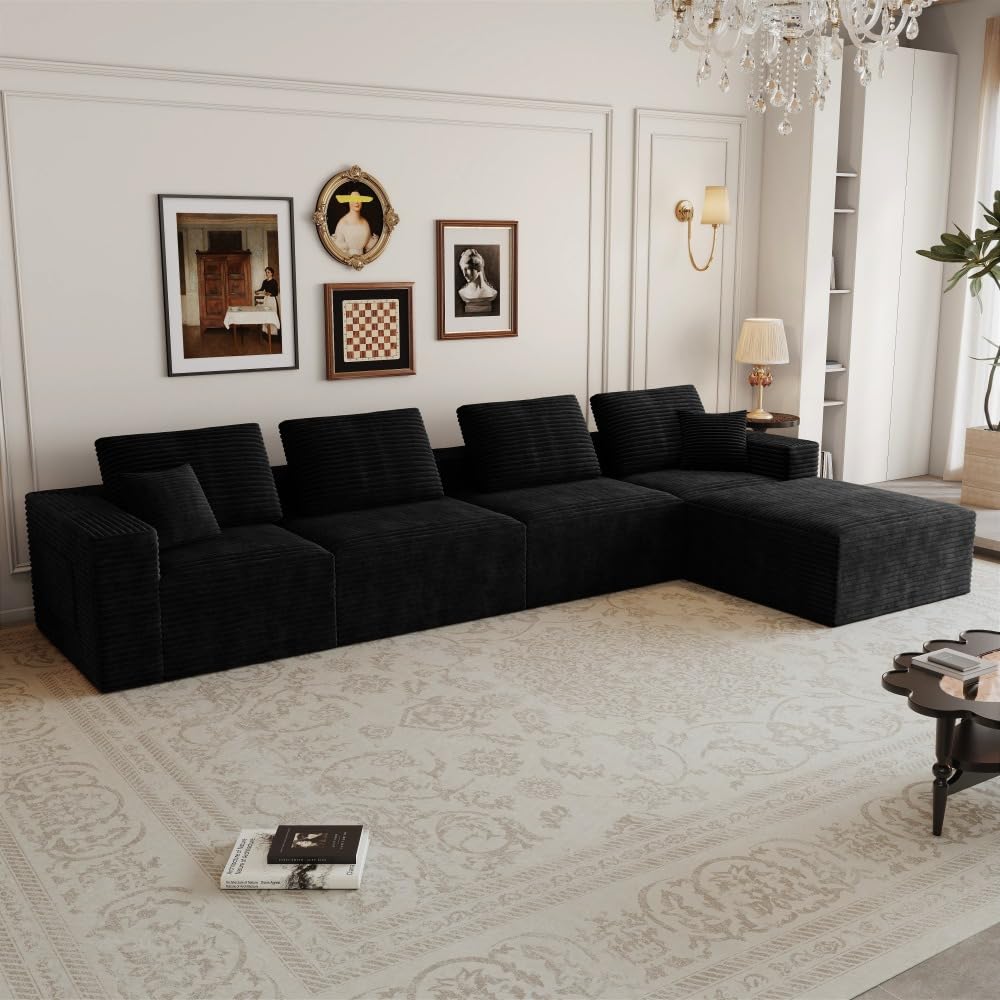 106.30 * 106.30" Modular sectional Sofa seat,Upholstered Compressed Couch for Living Room,Bedroom,Apartment,No Assembly Required,5 PC Free Combination (Black -)