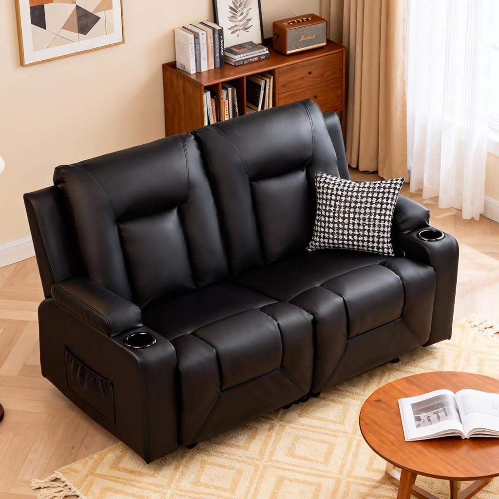 COMHOMA Living Room Furniture Set,Faux Leather Manual Recliner Sofa Sets