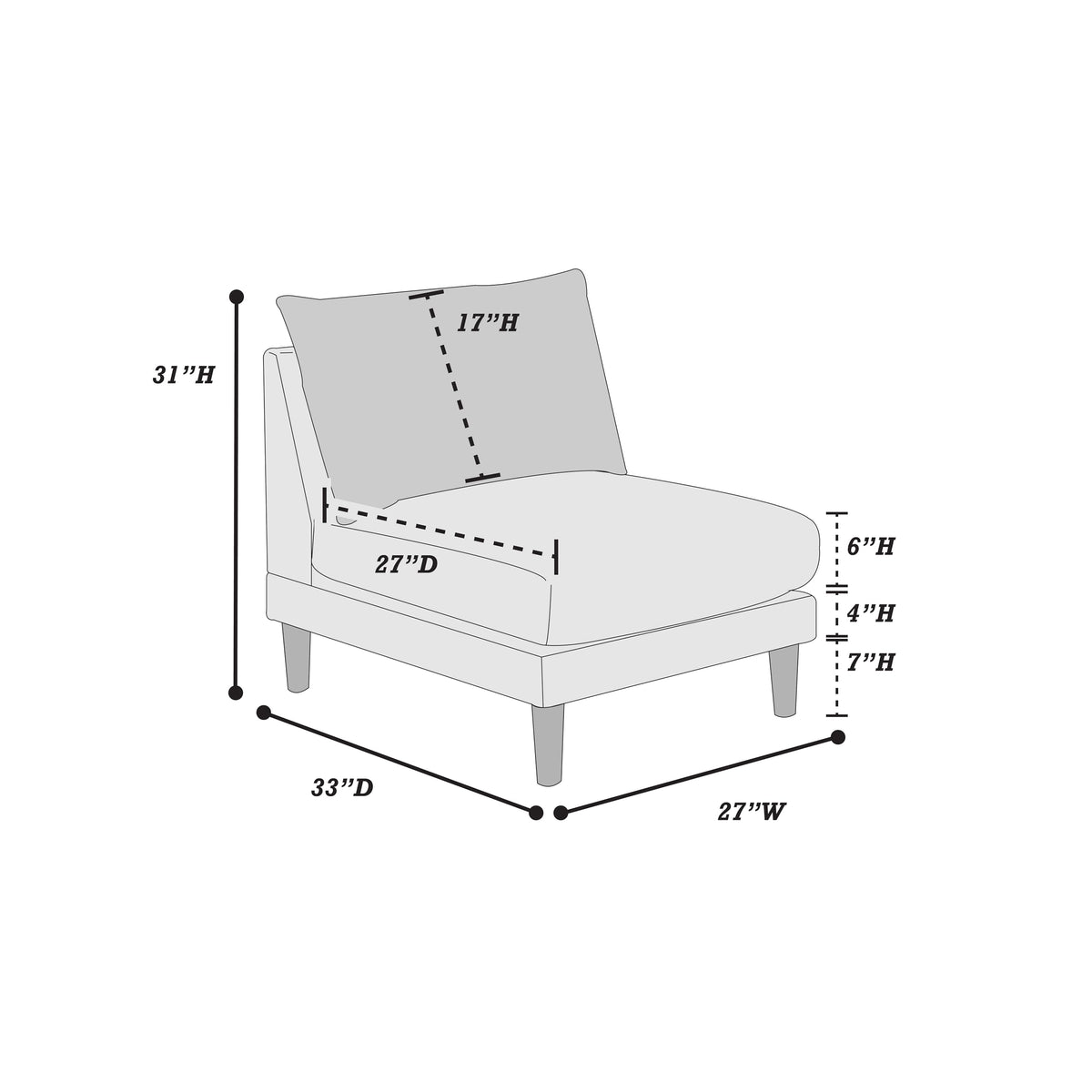 U-Shaped Couch Set: 6-Piece Modular Sectional with Armless Chairs, One Arm Chair, Ottoman - Modern Living Room Furniture