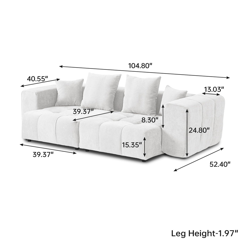 104.8" Modular Cloud Loveseat with Extra Wide & Deep Seats, Oversized 2-Seater Mid-Century Modern Couch for Living Room, Linen