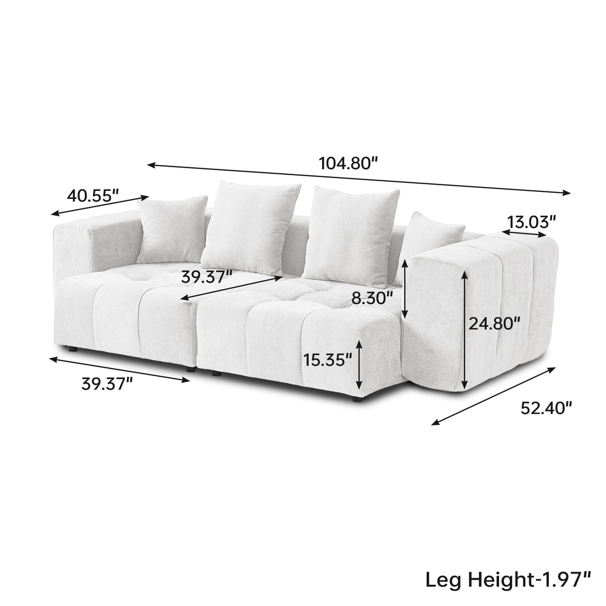 104.8" Modular Cloud Loveseat with Extra Wide & Deep Seats, Oversized 2-Seater Mid-Century Modern Couch for Living Room, Linen