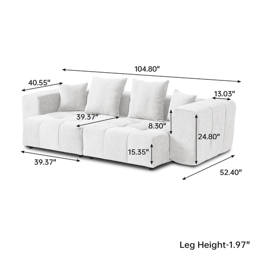 104.8" Modular Cloud Loveseat with Extra Wide & Deep Seats, Oversized 2-Seater Mid-Century Modern Couch for Living Room, Linen