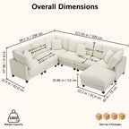 121'' 7-Seater Modular Sectional Upholstered Couches, Chenille Cloud Couch with Movable Ottoman,L/U-Shape Modern Sofa for Living Room,Beige