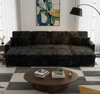 118" Sleeper Sectional Sofa, Comfy U Shaped Couch with Pull Out Bed, Convertible Corduroy Cloud Sofa with Double Storage Chaise, USB, Small Desktop, Modular Couch for Living Room, Black