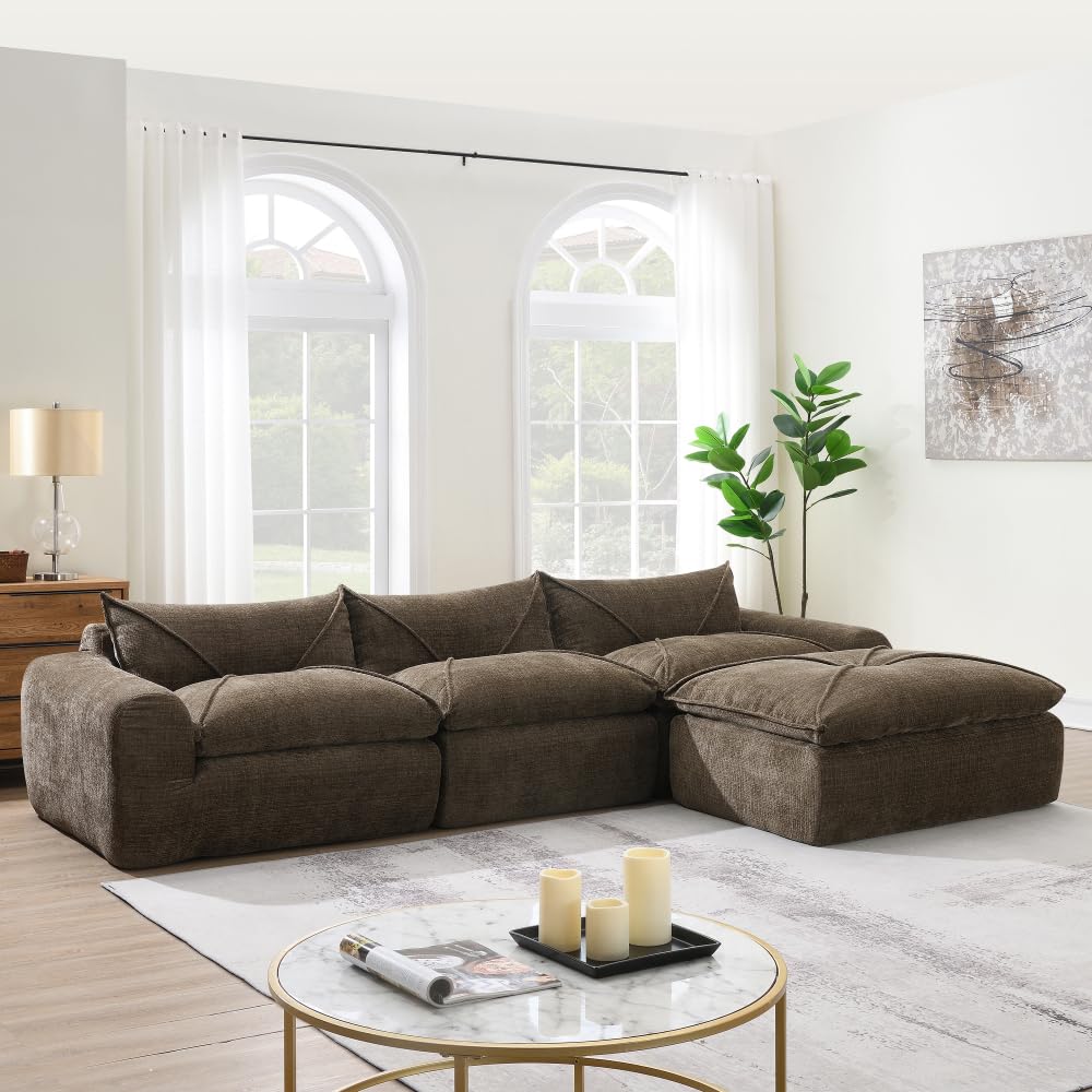 [VIDEO]116'' Fully Compressed Sofa with High Density Foam, Integrated Backrest&Seat Cushion, Decorative Edging, Legless Design Without Frame, No Assembly Required, Free Combination, Particle Chenille