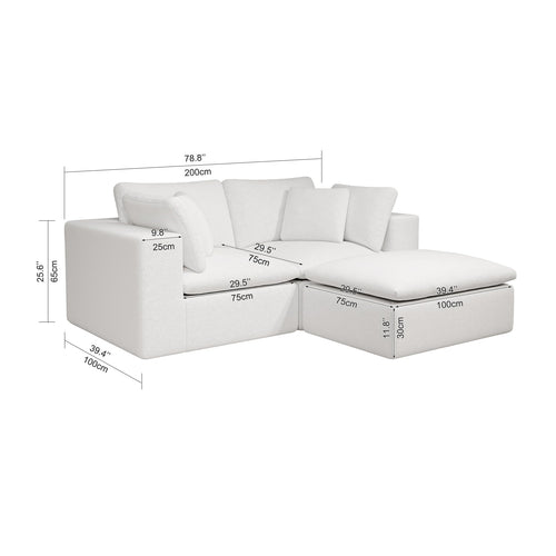 78.8 * 68.9" Modular sectional Sofa seat,Upholstered Compressed Couch for Living Room,Bedroom,Apartment,No Assembly Required,3PC Free Combination,Plush Corduroy Fabric,White