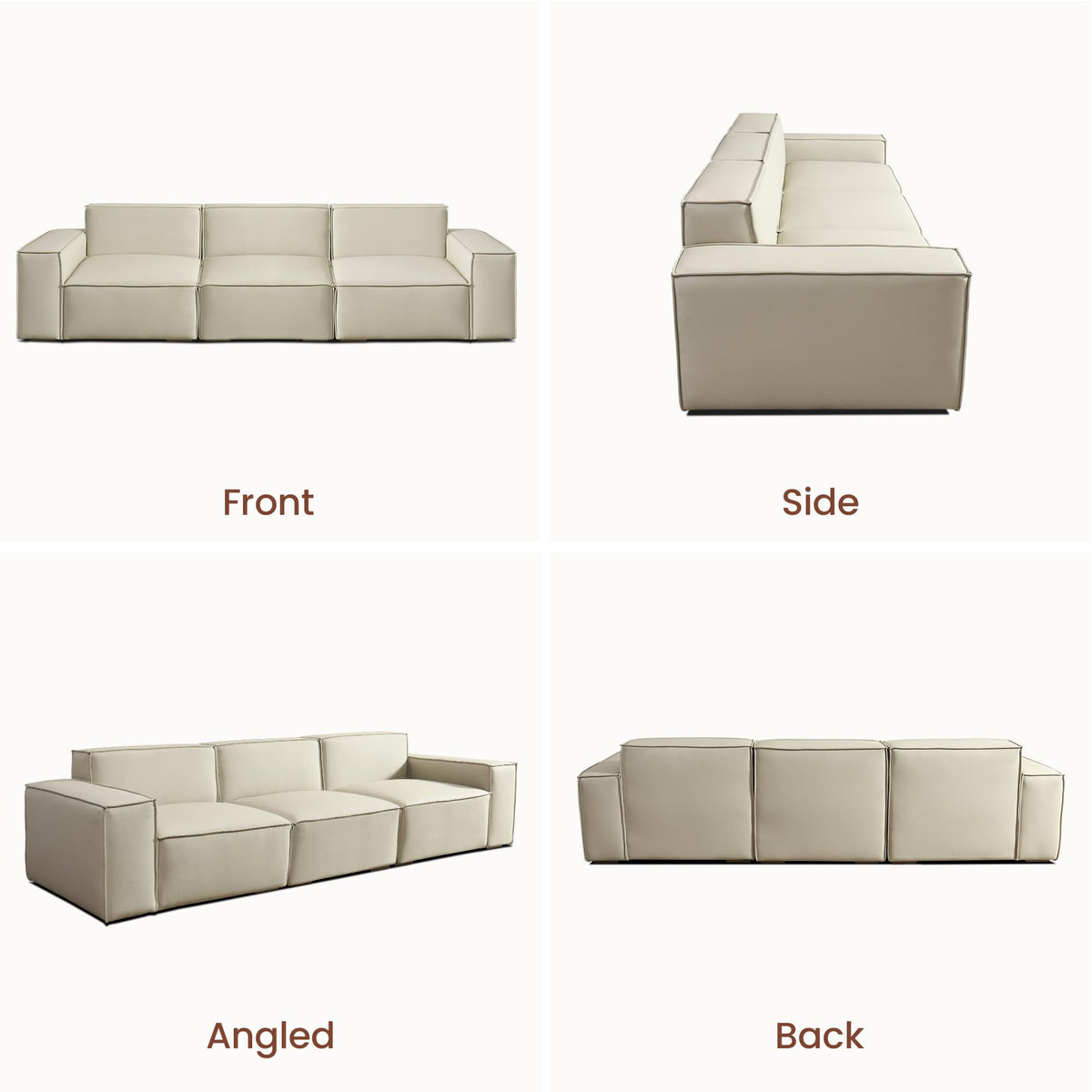 112.6" Modular Vegan Leather Sofa, Scratch-Resistant Deep Seat Couch with Solid Wood Frame, Modern 3-Seater Sectional Sofa for Living Room, Pet-Friendly Upholstered Sofa, Gray