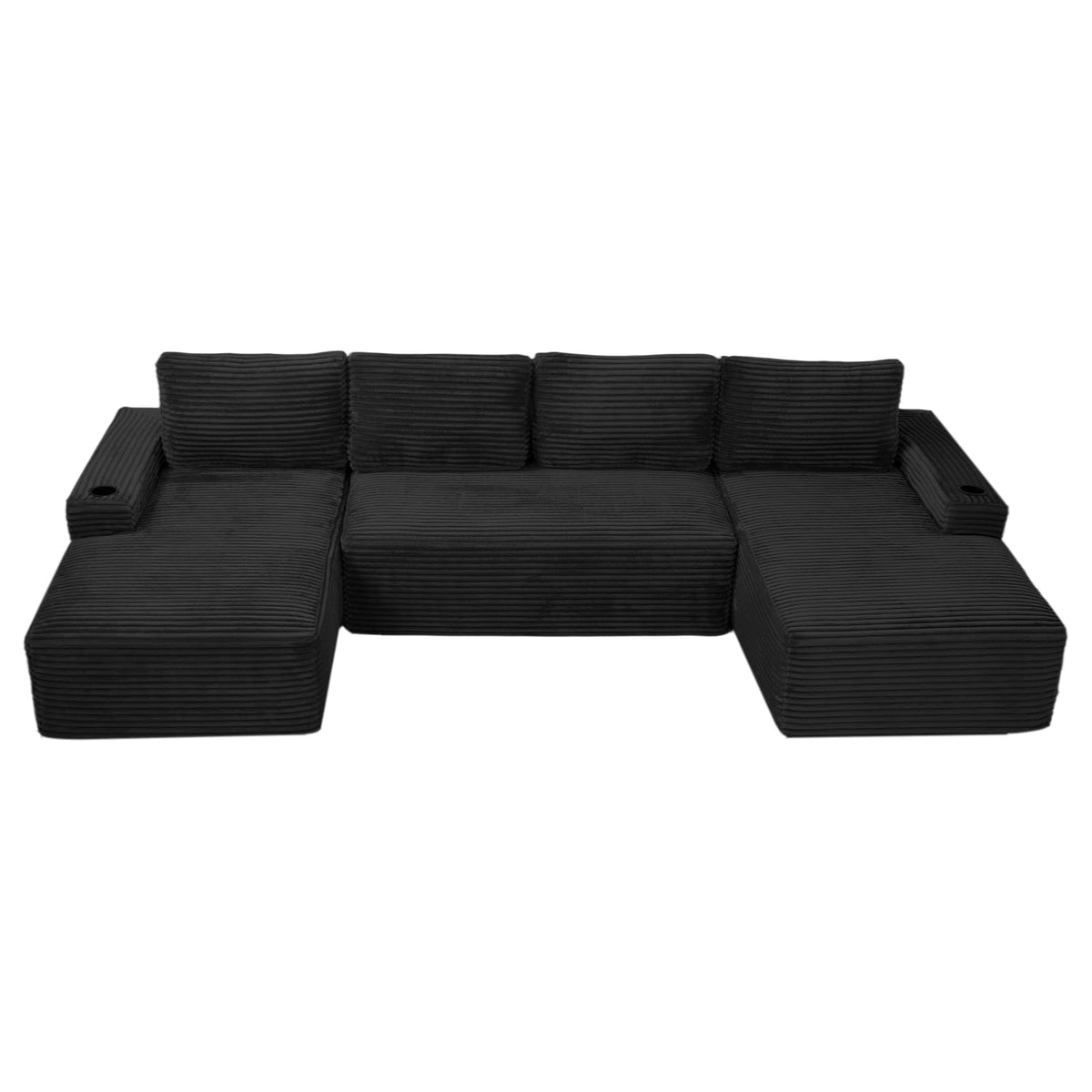 133" Oversized U-Shaped Cloud Modular Sectional Sofa Couches with Double Chaise, Corduroy Boneless Couch with Cupholders, High-Density Foam Floor Sofa for Living Room, No Assembly Required
