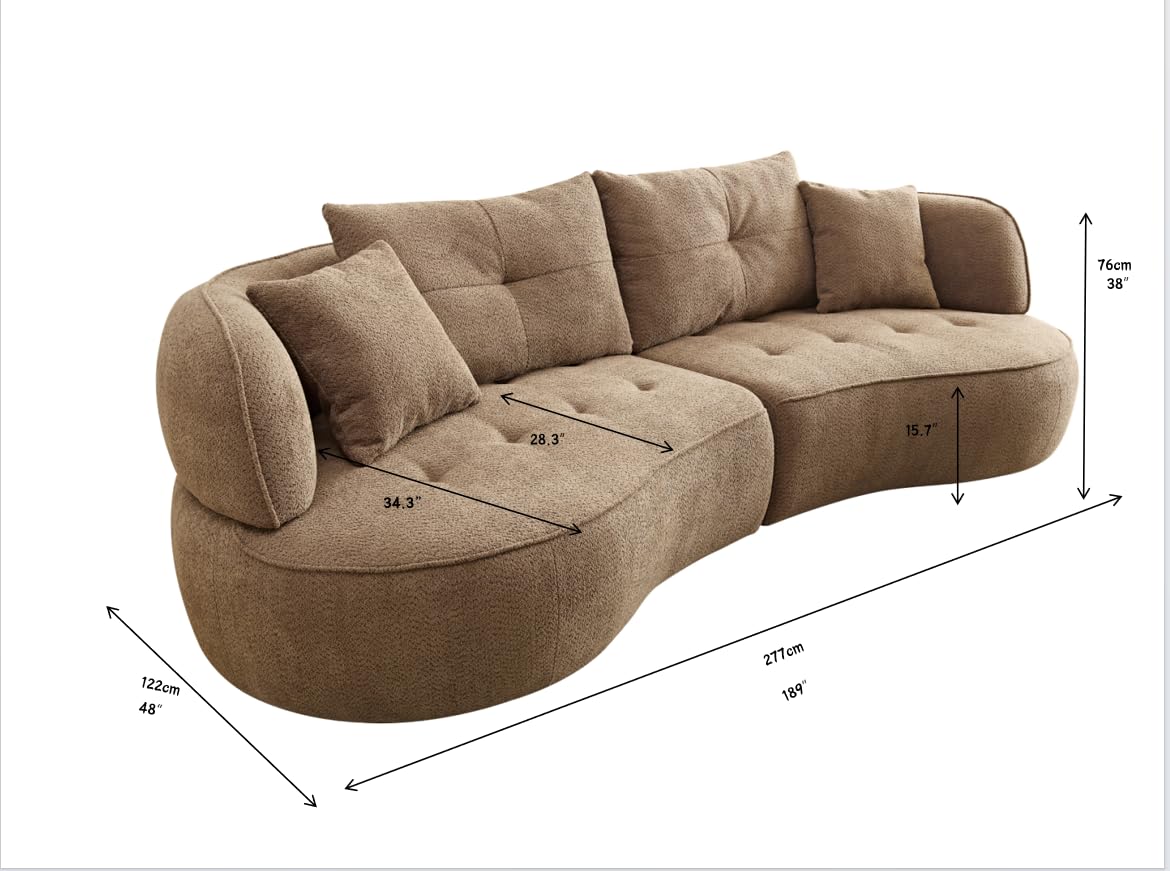 109" Modern Curved Sofa, Oversized Luxury Sectional Sofa, Camel