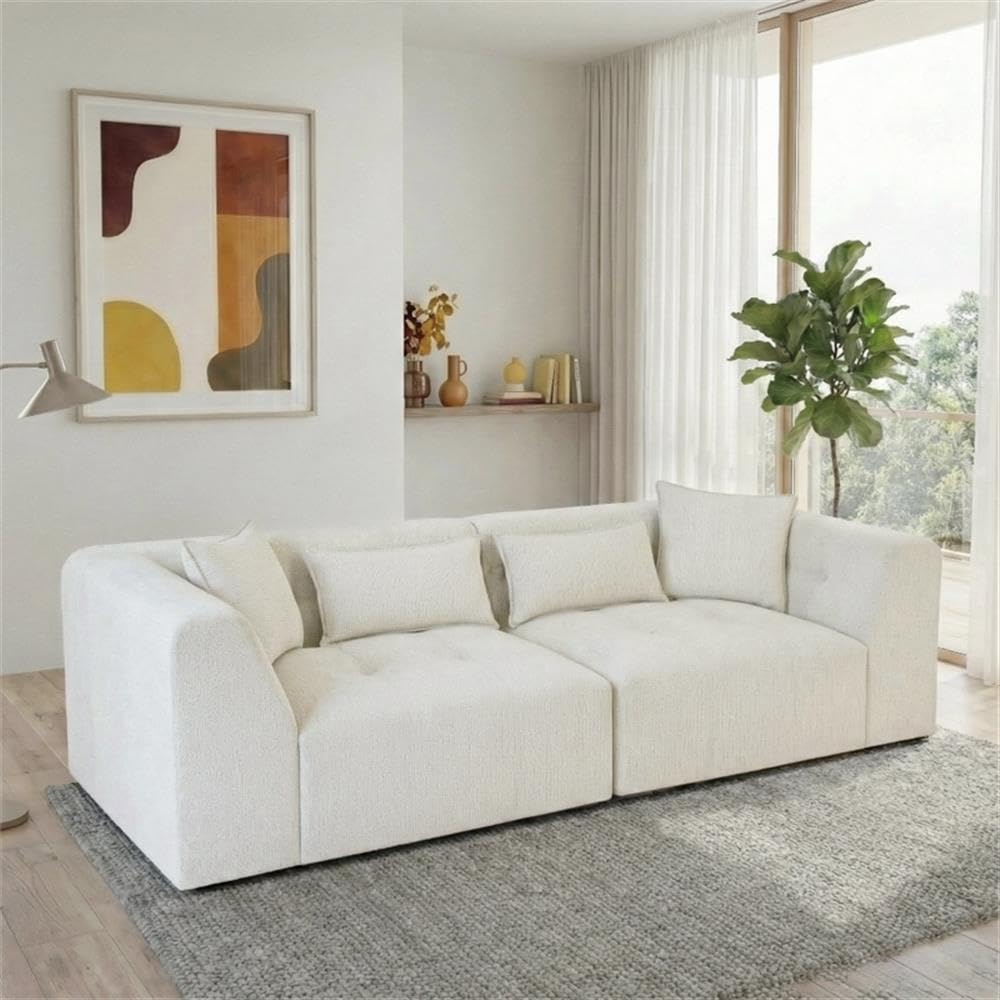 Valdosta Two-Piece Beige Fabric Chenille Sofa with Wide Armrests&Modern Style