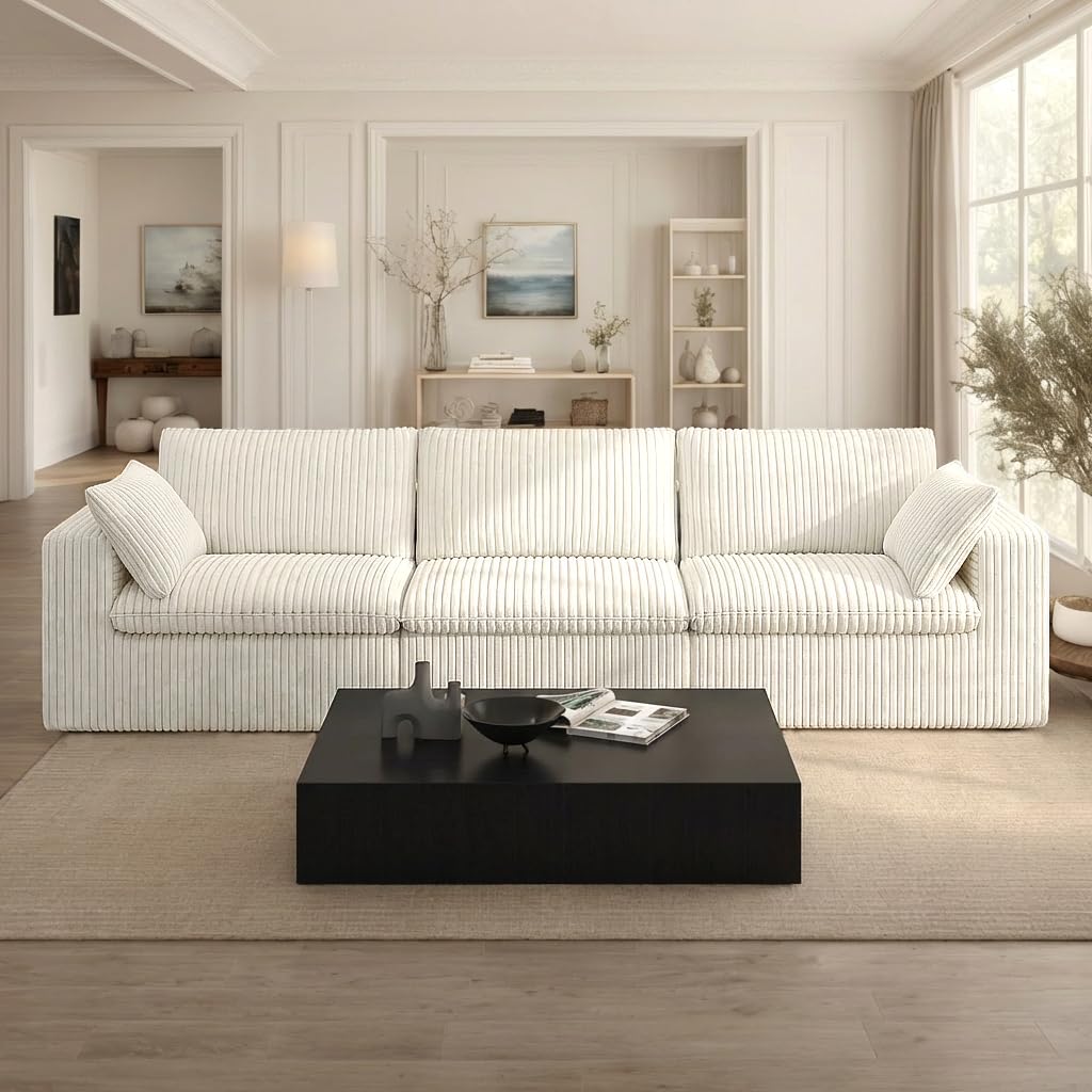 118.2" L‑Shape Modular Cloud Sectional Sofa, 3‑Seater Couch with Ottoman