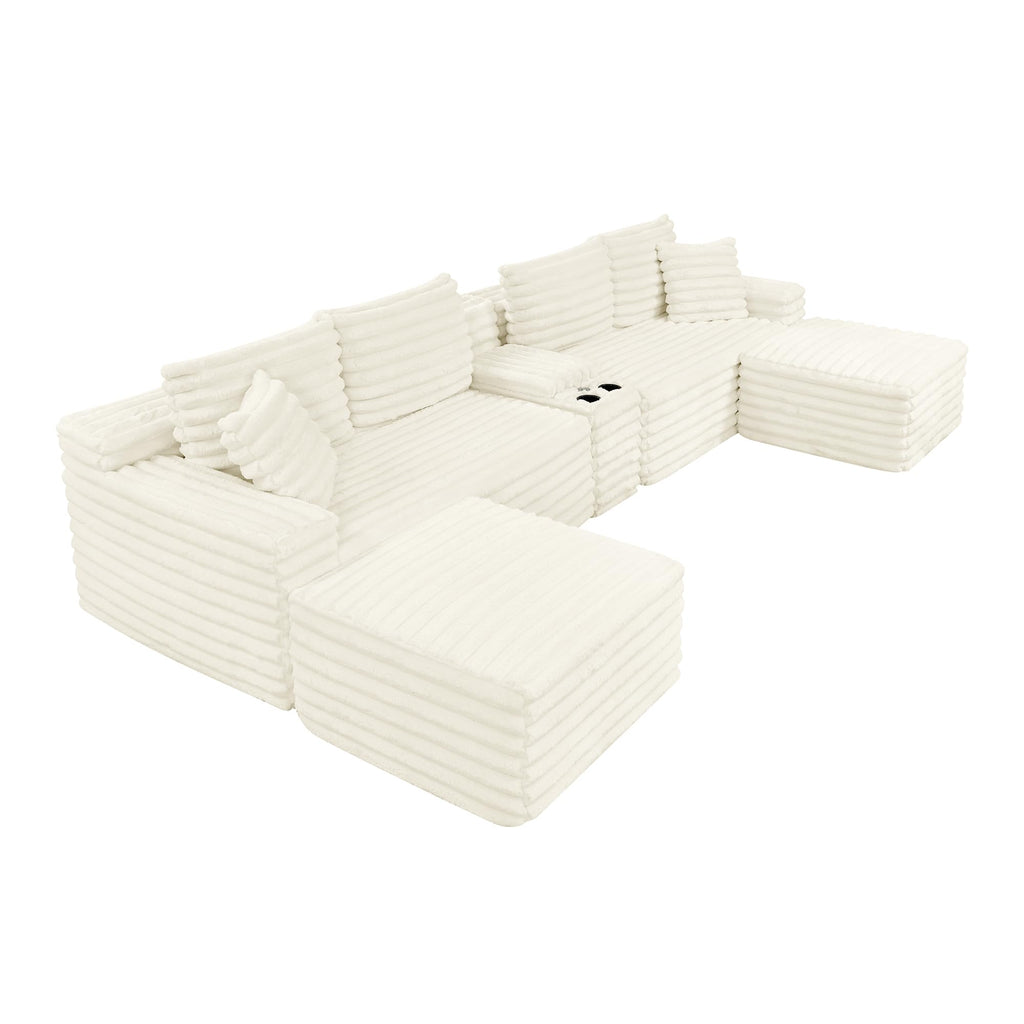 127" U-Shaped Symmetrical Cloud Sectional Couch for Living Room, Compressed U-Shaped Modular Sofa Boneless Sectional Sofa Couch with Chaise Lounger and Console, No Assembly