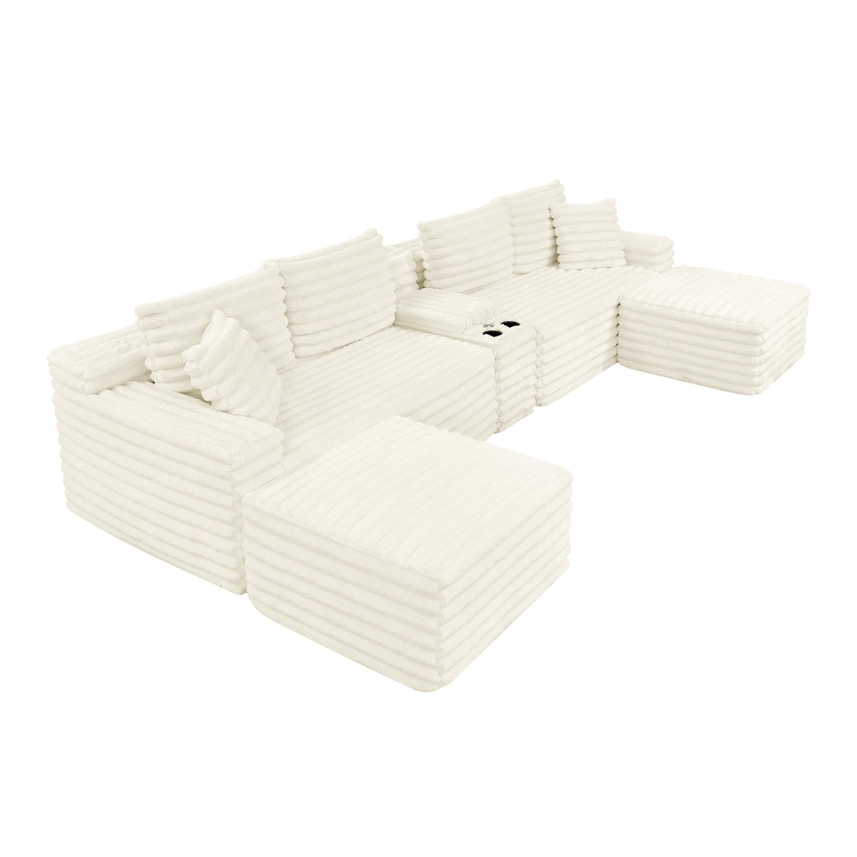 127" U-Shaped Symmetrical Cloud Sectional Couch for Living Room, Compressed U-Shaped Modular Sofa Boneless Sectional Sofa Couch with Chaise Lounger and Console, No Assembly