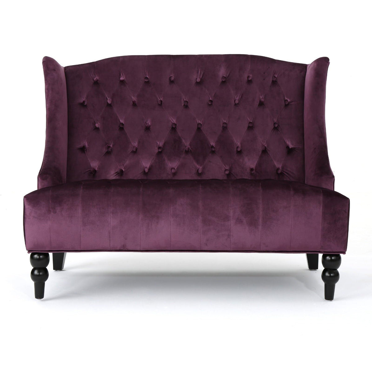 Velvet Loveseat Sofa, 2-Seat Tufted Wingback Couch with Diamond Button Tufting and Turned Legs, Modern Glam Accent Seating for Living Room, Foyer, Entryway, Wine RED