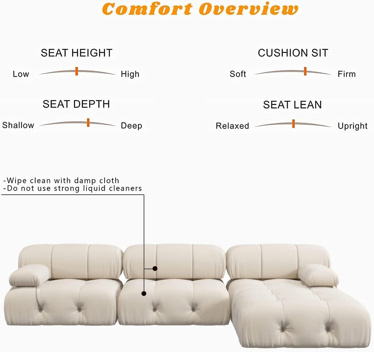 WJShome Modular Sectional Sofa with Ottoman, 103.95 inch Convertible Couch with Reversible Chaise, Velvet L Shaped Minimalist Couch for Living Room, Modern Large Free Combination Sofa, Beige