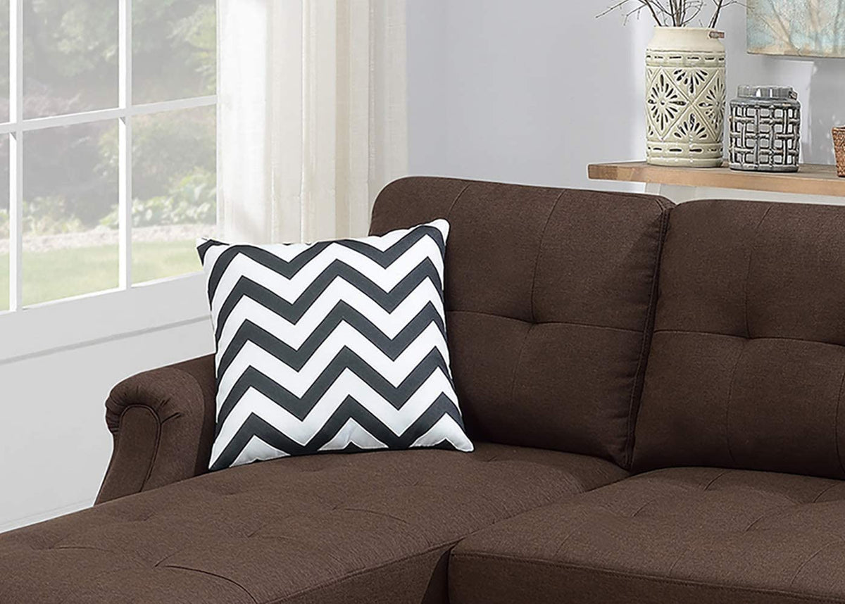 Tidyard Living Room Corner Sectional Sofa with Reversible Chaise, Dark Coffee Polyfiber Fabric, Tufted Back Cushions, Pillows Included, Rolled Armrests, Easy Assembly, 8? x 5?