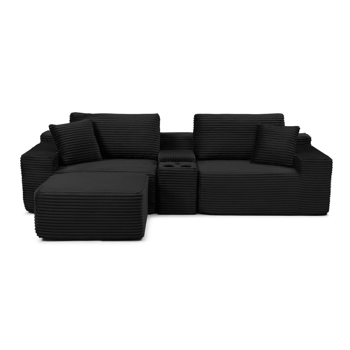 111" L Shape Boneless Couch with Cup Holders & USB Ports, 3 Seater Sectional Modular Couch with Storage Ottoman, Compressed Sofa Boneless Loveseat with for Living Room & Apartment, Jet Black