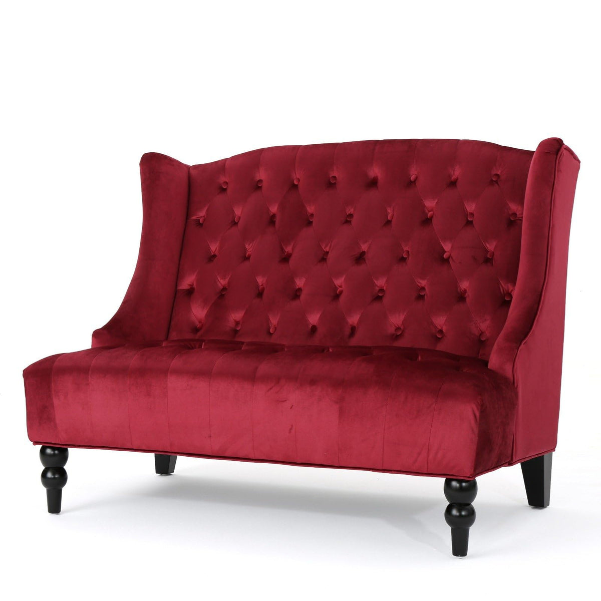 Velvet Loveseat Sofa, 2-Seat Tufted Wingback Couch with Diamond Button Tufting and Turned Legs, Modern Glam Accent Seating for Living Room, Foyer, Entryway, Wine RED