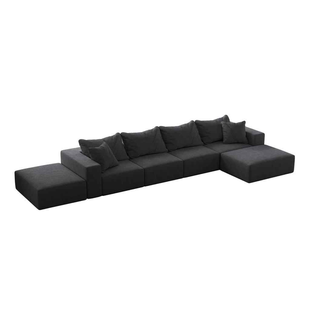Tidyard Oversized Sponge Cloud L-Shaped Sectional Sofa Set with 6 Pillows, Modern Chenille Upholstered Modular Couch for Living Room or Bedroom, No Assembly Required, Free Combination Design, 16?