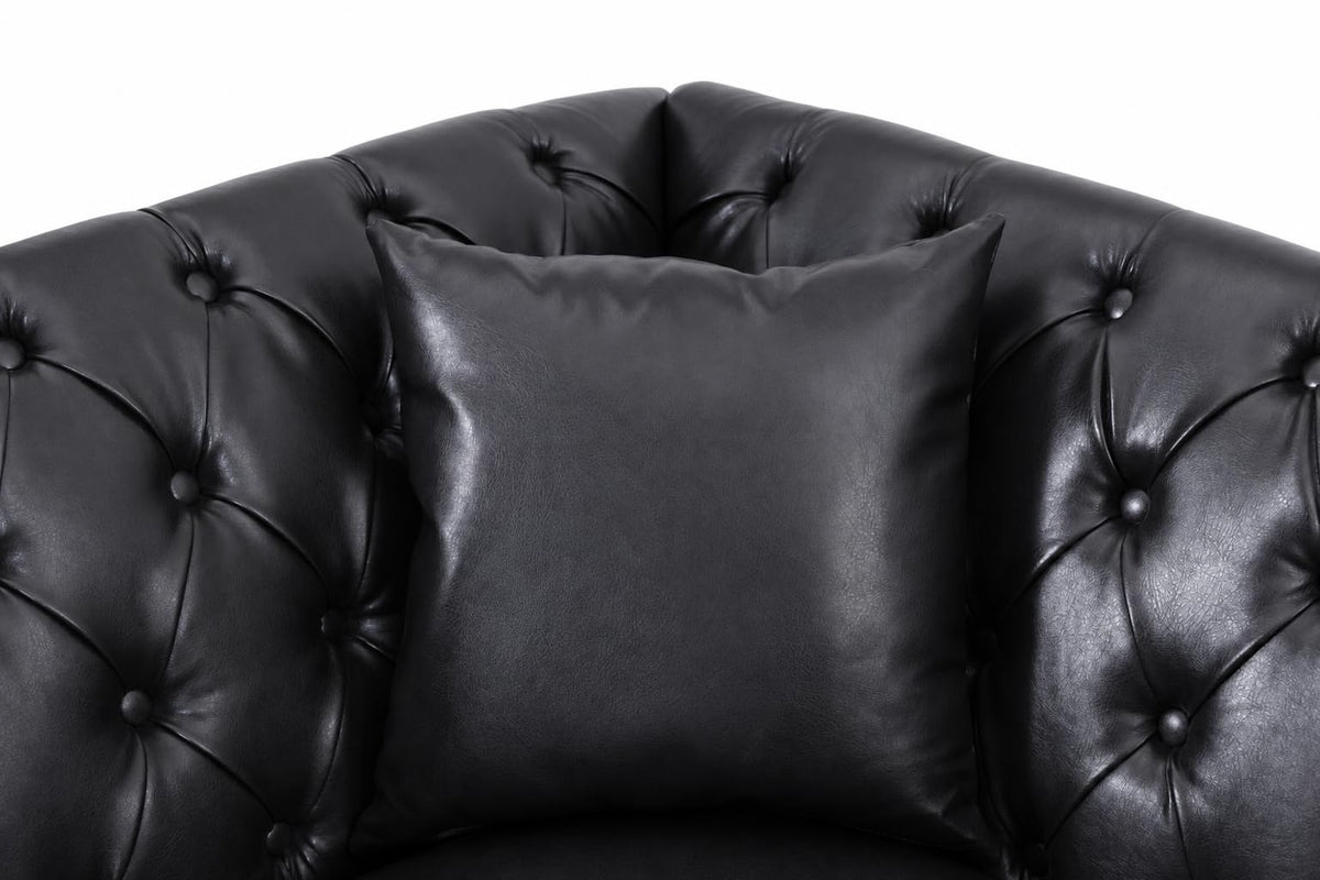 103" L-Shaped Chesterfield Sofa, Tufted PU Leather Sectional Couches for Living Room, 6-Seat Vintage Corner Couch, Black