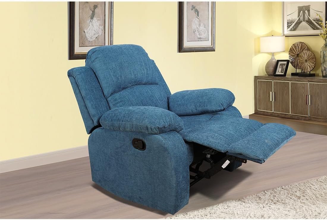 Bonded Leather Living Room Furniture Set Reclining Sofa Set Loveseat Furniture Sets in Living Room Sofa Recliners (3 Pieces, Blue Microfiber)