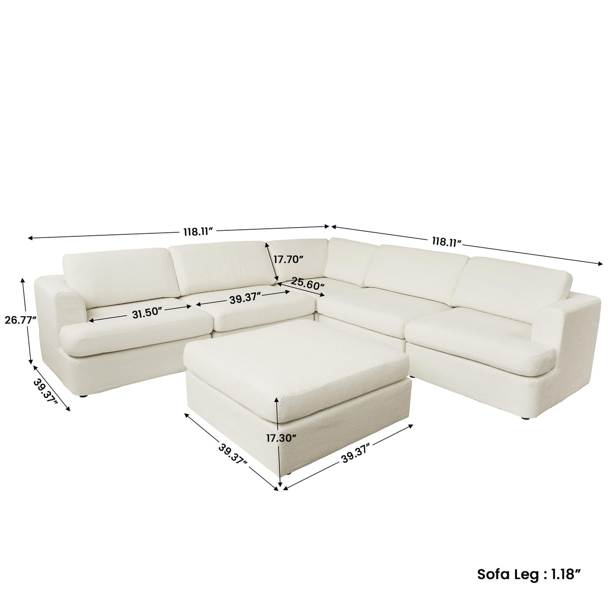 WJShome Modular Sectional Couches, V-Shaped Cloud Couch with Ottoman, High Density Sponge Cushion Sleeper Sofa Bed, Wooden Frame, Sherpa Fabric Sofa Furniture for Living Room, Apartment, White