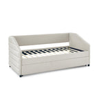 Twin Size Daybed with Trundle Upholstered Tufted Sofa Bed, Linen Fabric, Beige (82.5"x42.5"x34") YJ802