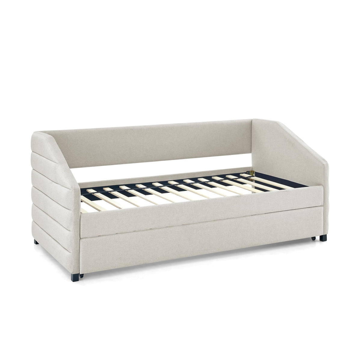 Twin Size Daybed with Trundle Upholstered Tufted Sofa Bed, Linen Fabric, Beige (82.5"x42.5"x34") YJ802