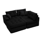 113" Oversized L-Shaped Modular Cloud Sofa Corduroy Upholstered Tufted Boneless Sectional with Deep Seat & Headrests, 4 PCS Compressed Boneless Couches with Movable Ottoman