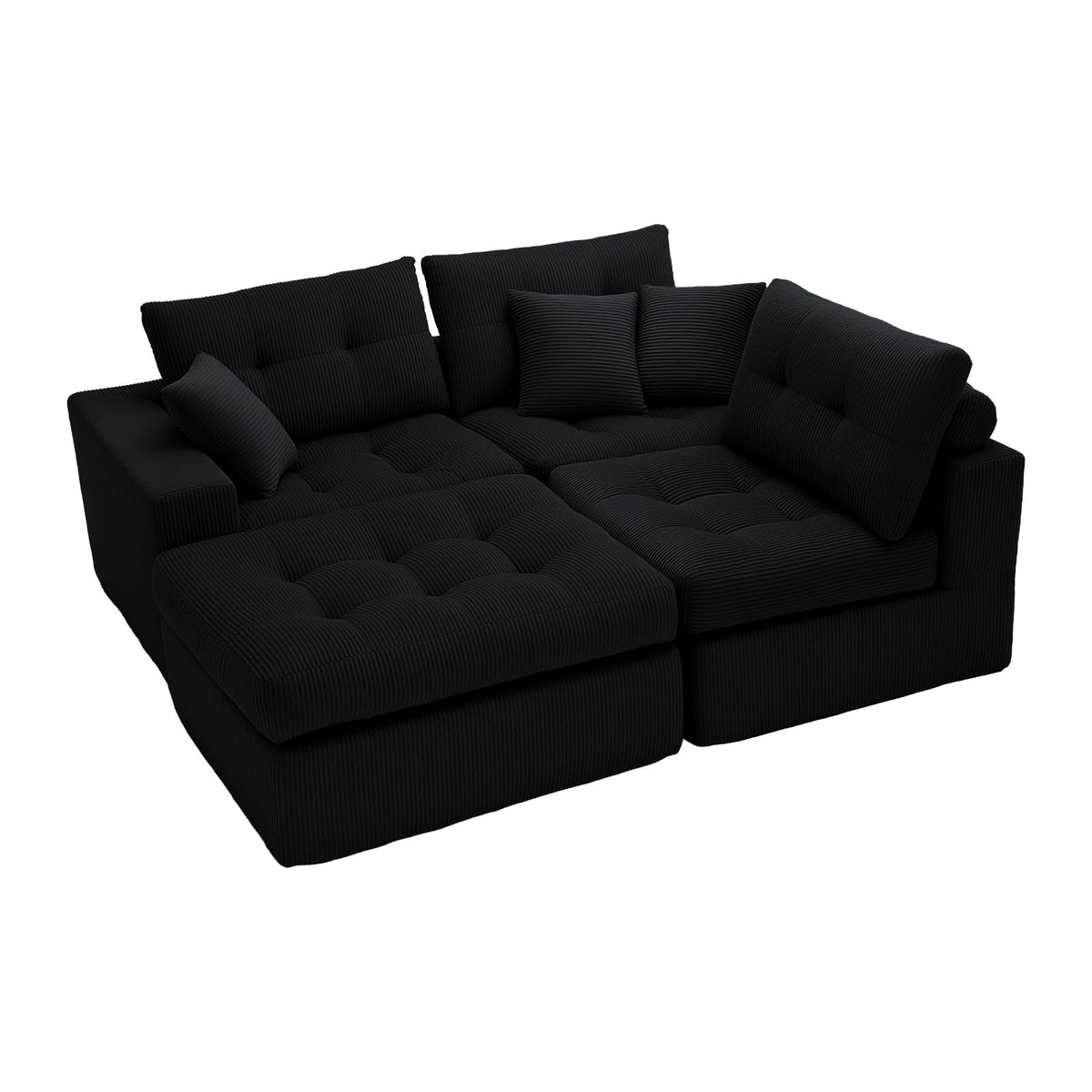 113" Oversized L-Shaped Modular Cloud Sofa Corduroy Upholstered Tufted Boneless Sectional with Deep Seat & Headrests, 4 PCS Compressed Boneless Couches with Movable Ottoman