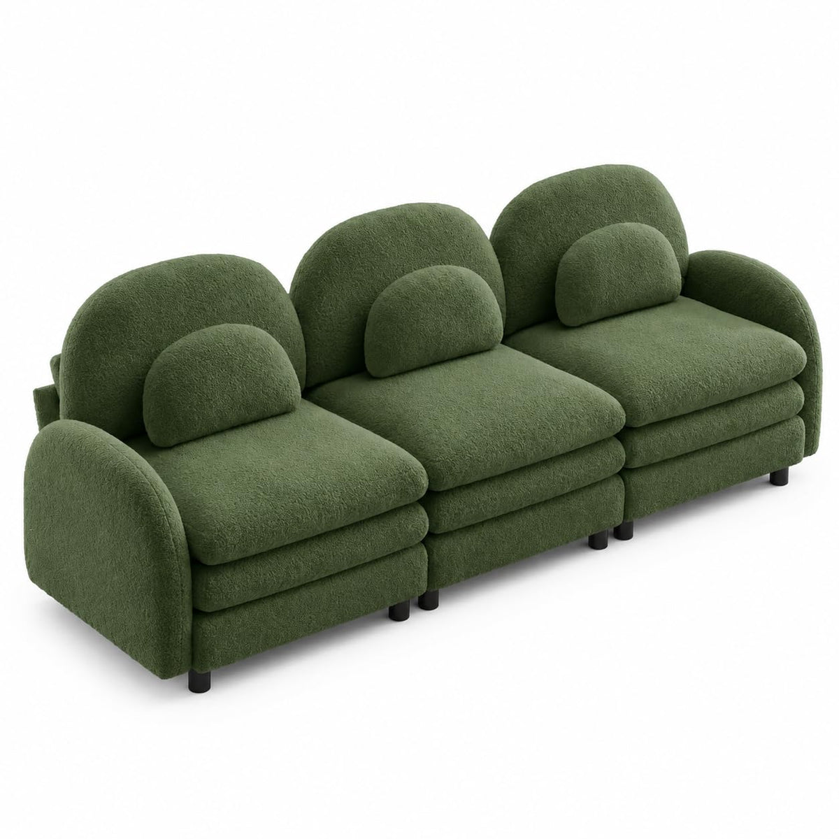 Teddy Fleece 3-Seat Modular Sofa with Curved Back and Double Cushions