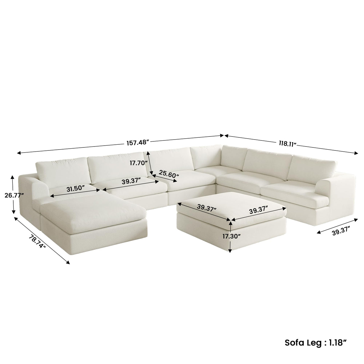 WJShome Oversized Modular Sectional Sofa, Luxury 8-Seater Sectional Couches for Living Room, Boucle Fabric Convertible Modern Sofas with Ottomans, Cover Washable & Replaceable, White