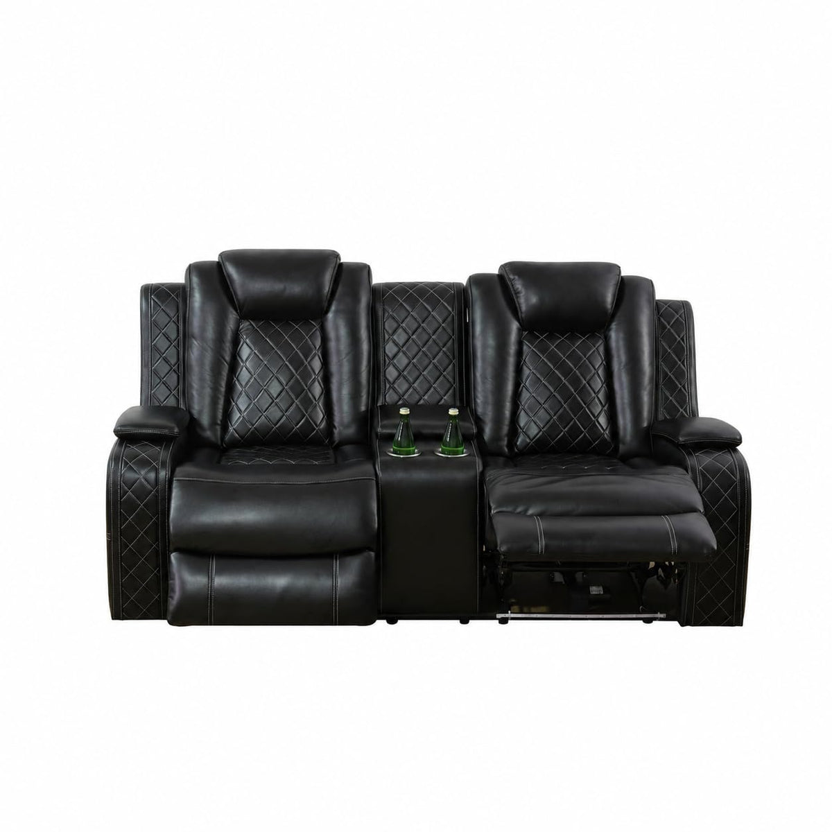 Three people Power Recliner Sofa Breathing Leather with USB Ports,LED Black