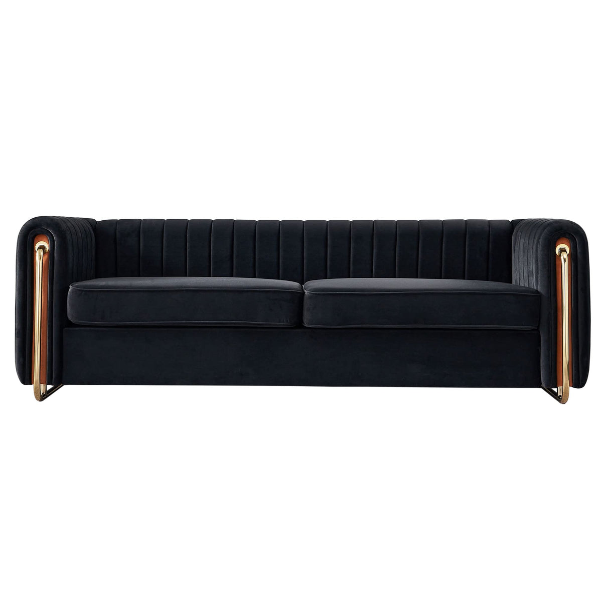 Velvet Couch, 84" Wide Mid-Century Modern Sofa Tufted Upholstered Loveseats Sofa with Golden Leg, 3 Seat Sofa Big Comfy Couch Sofas for Living Room Bedroom, Office (Orange)