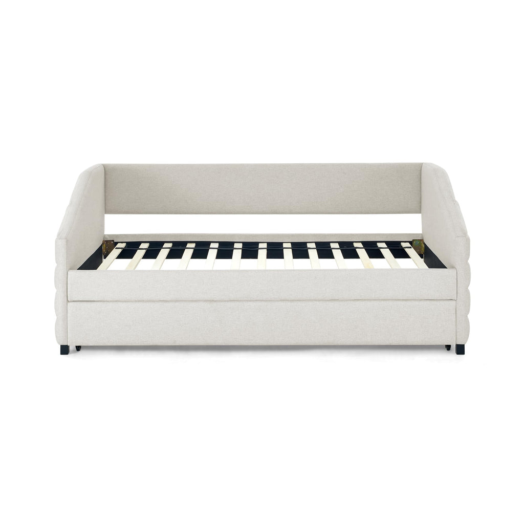 Twin Size Daybed with Trundle Upholstered Tufted Sofa Bed, Linen Fabric, Beige (82.5"x42.5"x34") YJ802
