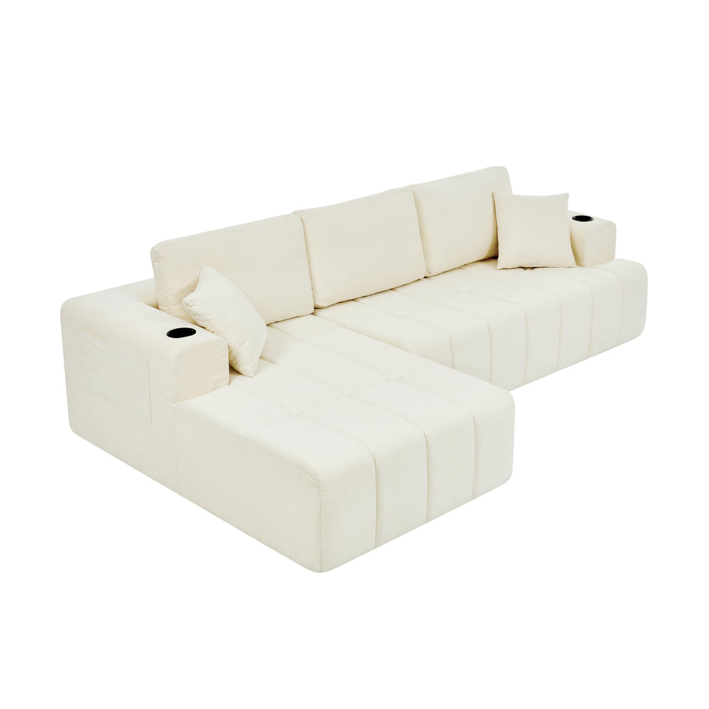 108" Oversized Cloud Boneless Sofa Couch with Chaise, Modern Tufted Chenille L Shaped Modular Sectional Sofa with Deep Seat, Comfy Corner Couch with Cupholders and Storage, No Assembly Required