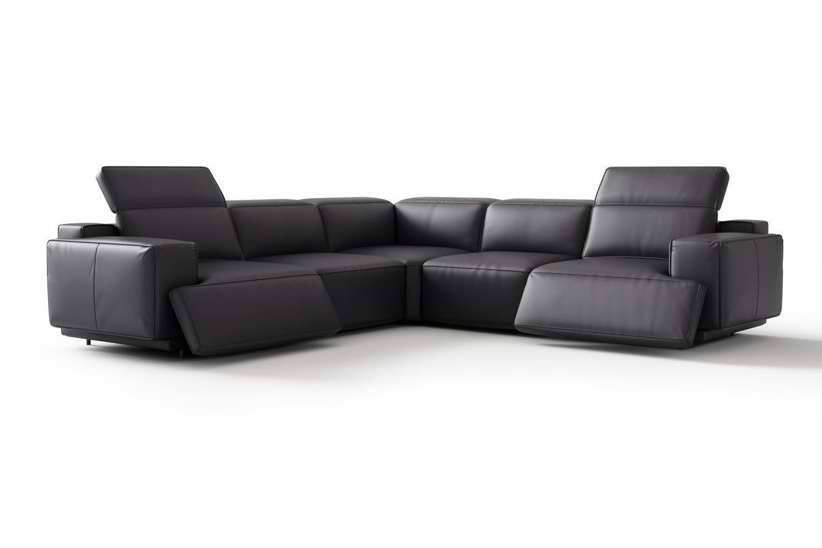 Valencia Valentina Leather Loveseat Recliner Couch Adjustable Headrest Power Recliner Sofa - Premium Nappa 11000 Leather (Black)