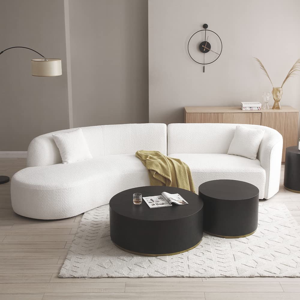 WILLIAMSPACE 126" Luxury Modern Style Curved Sofa, Upholstery Boucle Sofa Couch with 2 Pillows, Left Hand Facing Sectional Boucle Fabric Couch for Living Room (Left-Facing,Light Cream)