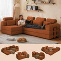 106" Convertible Sleeper Sectional Sofa Bed, 4-in-1 Corduroy Boneless Couch with Fixed-Shape Frame, Modular L-Shaped Sofa with Pillows, Fold Out Floor Sofa for Living Room Apartment (Orange)