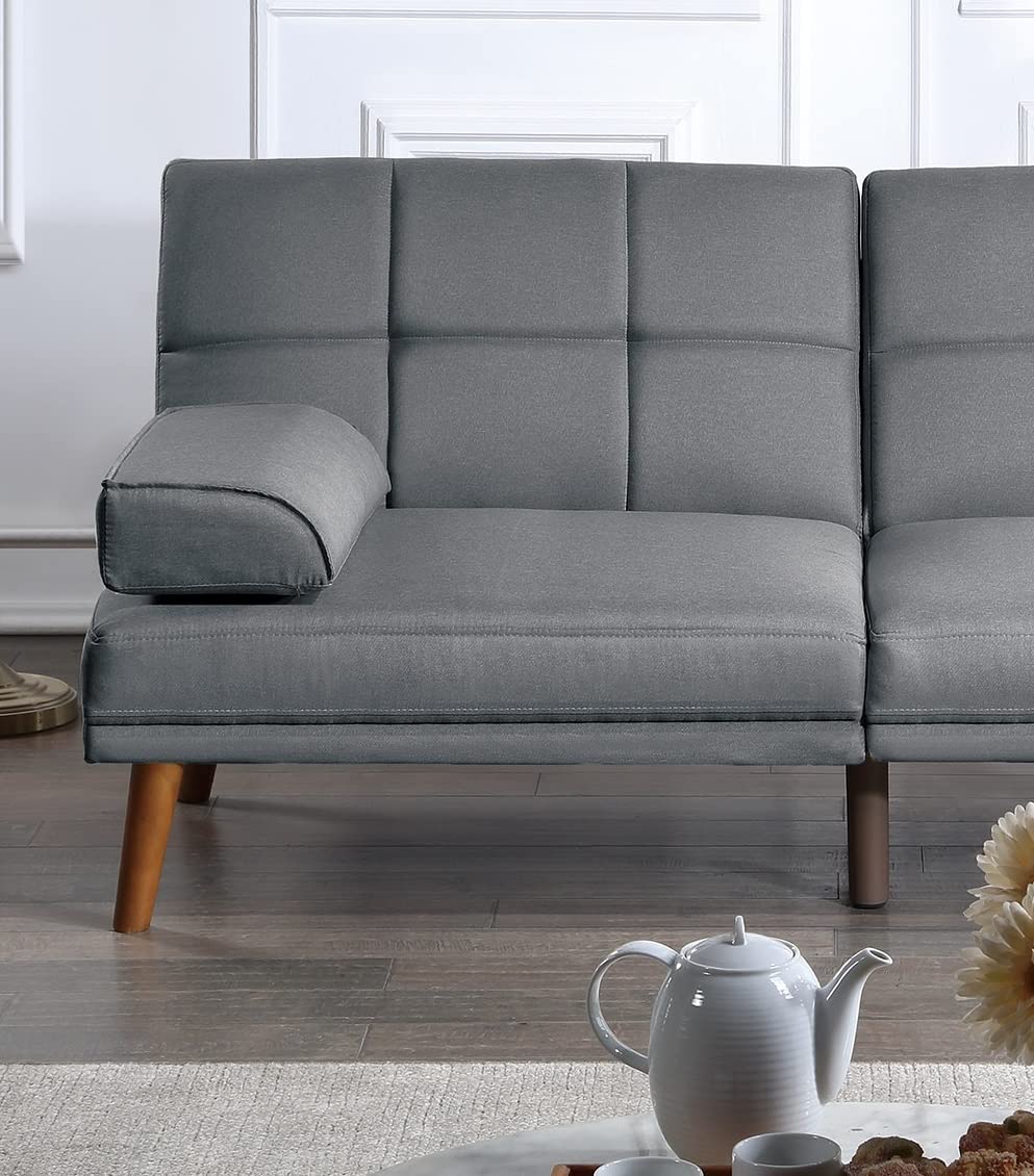 Tidyard Blue Grey Polyfiber Adjustable Tufted Sofa with Solid Wood Legs, Convertible Couch for Living Room, Includes Extra Cushion, Modern Comfortable Design, Easy Assembly