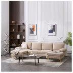 U-Shaped 4-Seat Reversible Sectional Sofa with Oversized Chaise, High-End Chenille Fabric & Gold-Plated Legs, 280x130x85cm Small Space Couch (Camel)