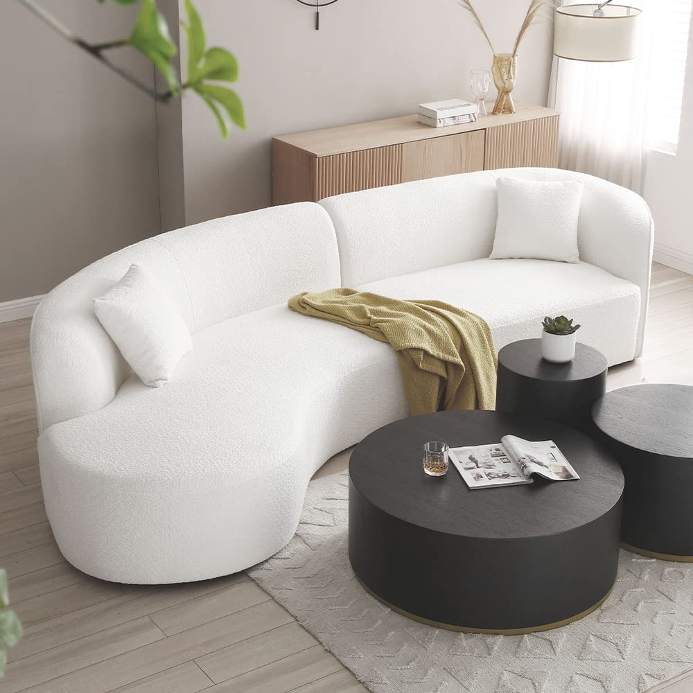 WILLIAMSPACE 126" Luxury Modern Style Curved Sofa, Upholstery Boucle Sofa Couch with 2 Pillows, Left Hand Facing Sectional Boucle Fabric Couch for Living Room (Left-Facing,Light Cream)