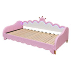 Twin Extending Daybed with LED Lights, Upholstered Princess Daybed with Crown Headboard,Pink
