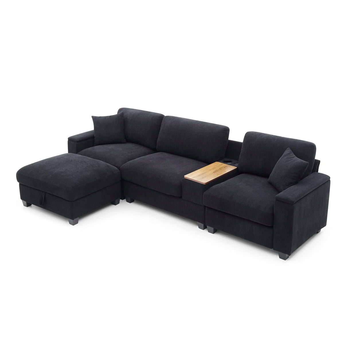 120.3" Sectional Sofa,L Shaped Oversized Couch,Comfy Cloud Couch Set with Drop Down Table,360 Degree Swivel Tray,Cup Holders,USB Charger,Storage Ottoman and Armrest,Wide Seat Sofa for Living Room
