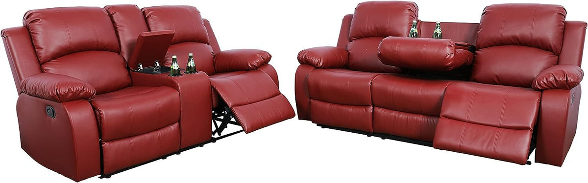 Bonded Leather Living Room Furniture Set Reclining Sofa Set Loveseat Furniture Sets in Living Room Sofa Recliners (3 Pieces, Blue Microfiber)