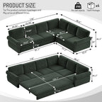 118" Sleeper Sofa Bed, Sectional Couches for Living Room/Apartment, Chenille L Shaped Couch with Pull Out Couch Bed, Convertible Sectional Sofa with Rolled Arm & Nailhead Trim, Green